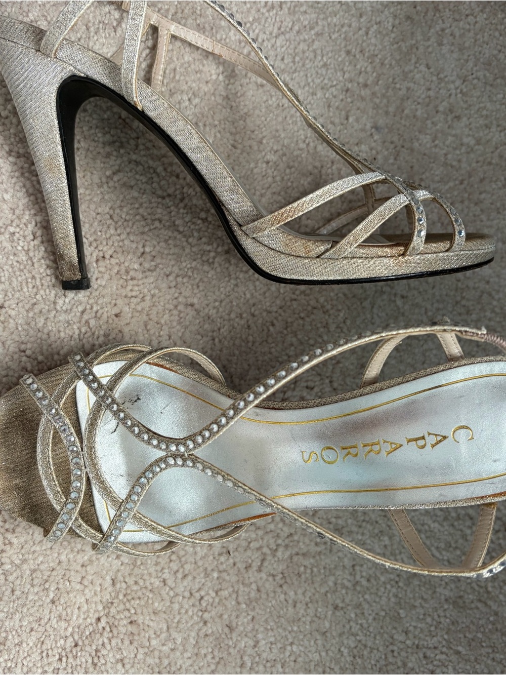 Caparros Champagne Strappy Rhinestone High Heels
